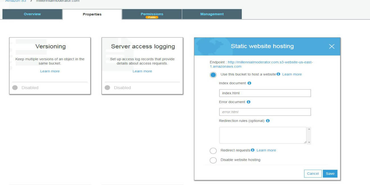 How to create a static website for a low cost with Amazon AWS S3